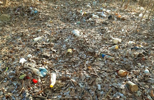 Ecological Disaster, garbage thrown into nature. polluting nature