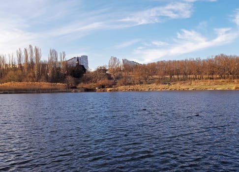 Beautiful lake at the edge of the city.