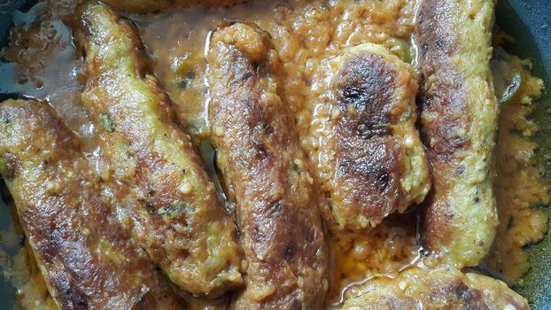 Delicious spicy fried kebab, Asian recipe for barbeque
