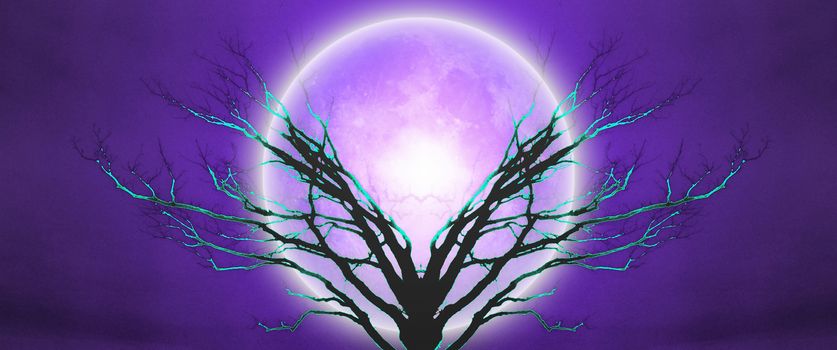 Mystic tree in moonlight. 3D rendering