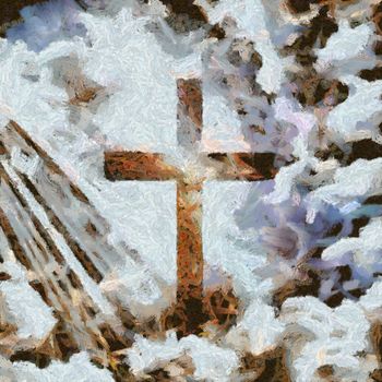 Christian cross in rays of light. 3D rendering