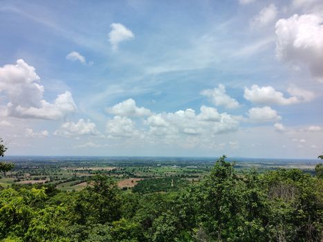 forest and cloudy blue sky background scenery in Thailand