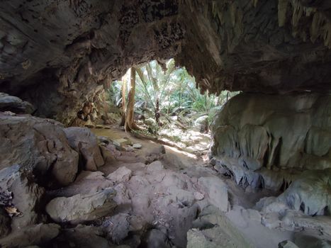 Wondelful limestone cave in day time, Thailand.