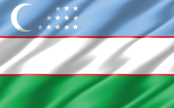 Silk wavy flag of Uzbekistan graphic. Wavy Uzbekistani flag illustration. Rippled Uzbekistan country flag is a symbol of freedom, patriotism and independence.
