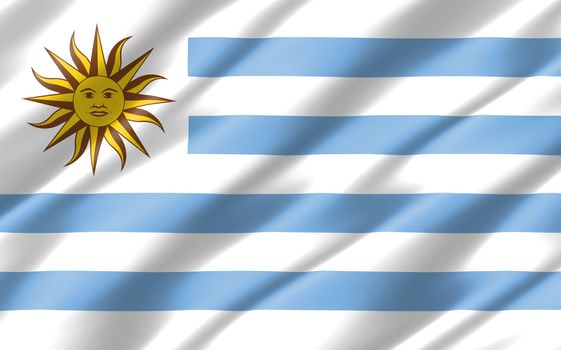 Silk wavy flag of Uruguay graphic. Wavy Uruguayan flag illustration. Rippled Uruguay country flag is a symbol of freedom, patriotism and independence.
