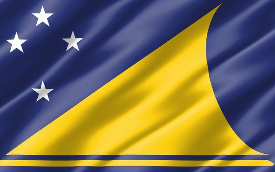 Silk wavy flag of Tokelau graphic. Wavy Tokelauan flag illustration. Rippled Tokelau country flag is a symbol of freedom, patriotism and independence.
