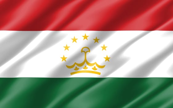 Silk wavy flag of Tajikistan graphic. Wavy Tajikistani flag illustration. Rippled Tajikistan country flag is a symbol of freedom, patriotism and independence.