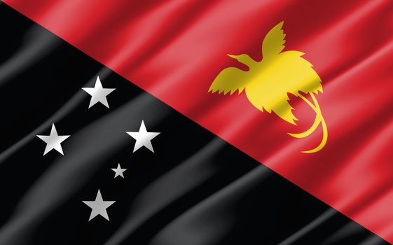 Silk wavy flag of Papua New Guinea graphic. Wavy Papuan flag illustration. Rippled Papua New Guinea country flag is a symbol of freedom, patriotism and independence.
