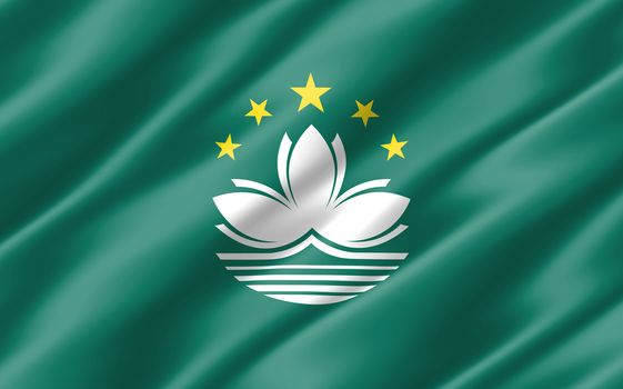 Silk wavy flag of Macau graphic. Wavy Macanese flag illustration. Rippled Macau country flag is a symbol of freedom, patriotism and independence.