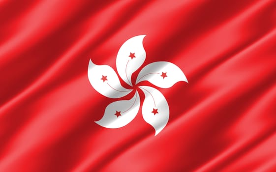 Silk wavy flag of Hong Kong graphic. Wavy Hongkonger flag illustration. Rippled Hong Kong country flag is a symbol of freedom, patriotism and independence.