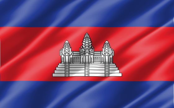 Silk wavy flag of Cambodia graphic. Wavy Cambodian flag illustration. Rippled Cambodia country flag is a symbol of freedom, patriotism and independence.