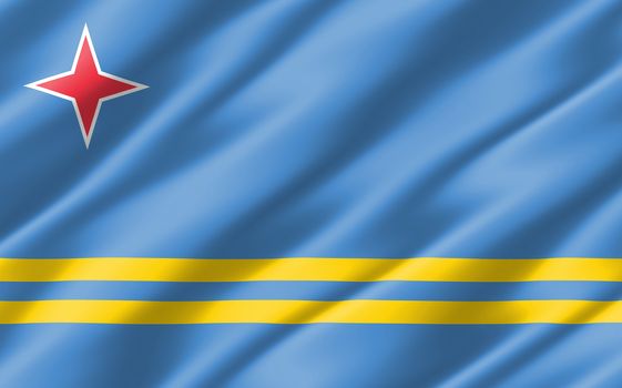 Silk wavy flag of Aruba graphic. Wavy Aruban flag illustration. Rippled Aruba country flag is a symbol of freedom, patriotism and independence.