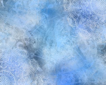 Mystic abstract mandala background, with blue and gray color.