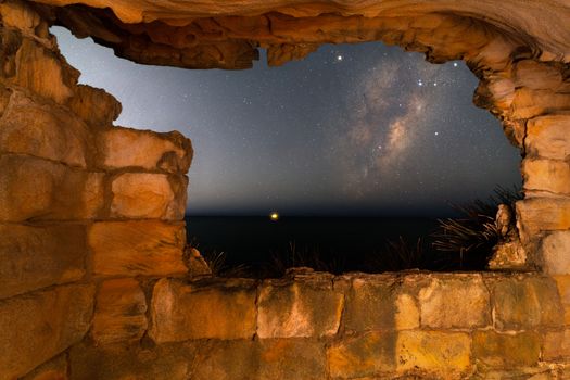 Cave views to the milky way galaxy.  The coastal cliff side caves were lived in during depression times and had distinct rooms, windows and doors.