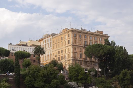 Rome, Italy - June 27, 2010: One of the classic and unique buildings that face the Colosseum, Rome.