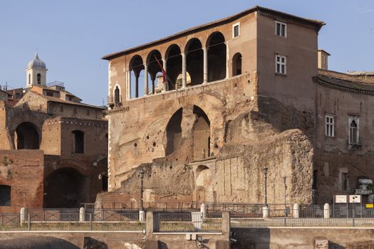 Rome, Italy - June 27, 2010: House of the Knights of Rhodes, opposite the Forum of Augustus, Rome.