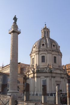 Rome, Italy - June 27, 2010: Church of the Most Holy Name of Mary in the Forum of Trajan, at sunset, Rome.