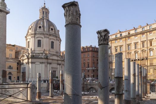 Rome, Italy - June 27, 2010: Church of the Most Holy Name of Mary in the Forum of Trajan, at sunset, Rome.