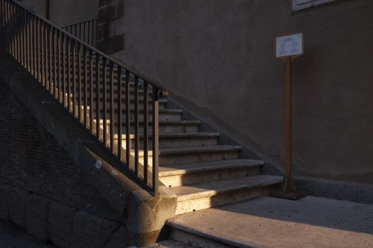 Rome, Italy - June 27, 2010: Stairs from the side entrance to the city hall of Rome, unauthorized entry prohibited.