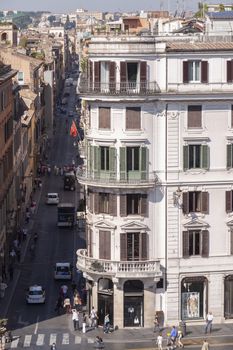 Rome, Italy - June 28, 2010: General view, from the stairs of the Spanish Steps, of Condotti Street, in Rome.