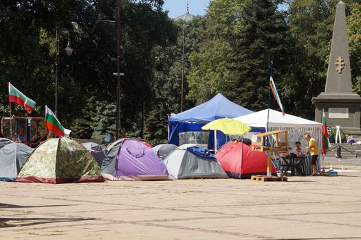 Varna, Bulgaria - September, 07, 2020: Opposition tent camp near the city administration