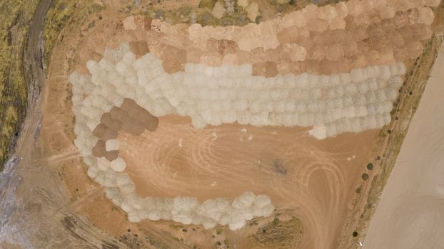 Aerial view of sand patterns in a dry river bed