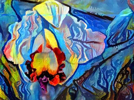 Iris flower. Vivid abstract painting. 3D rendering