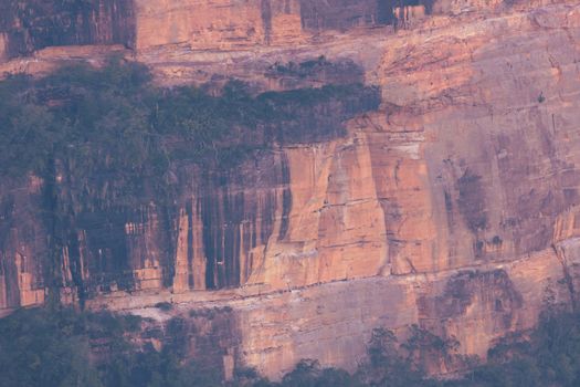 A cliff face in Jamison Valley in The Blue Mountains in New South Wales in Australia