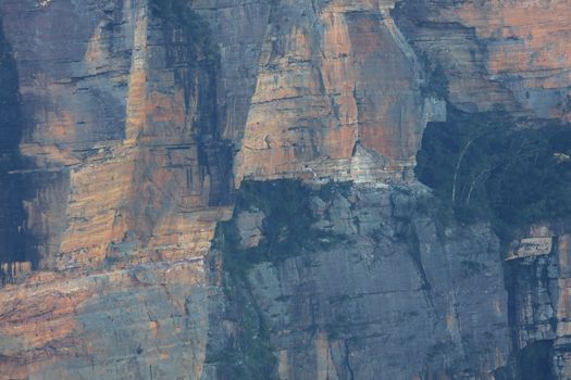 A cliff face in Jamison Valley in The Blue Mountains in New South Wales in Australia