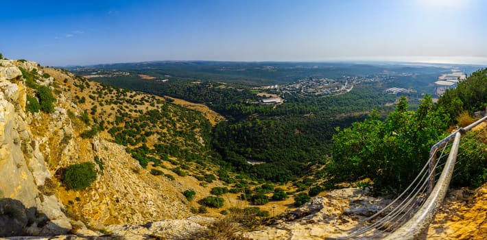 Panoramic view of Western Galilee landscape, with the Mediterranean Sea, in Adamit Park, Northern Israel