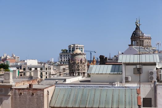 Barcelona, Spain - 30 July 2020: Roofs of Eixample