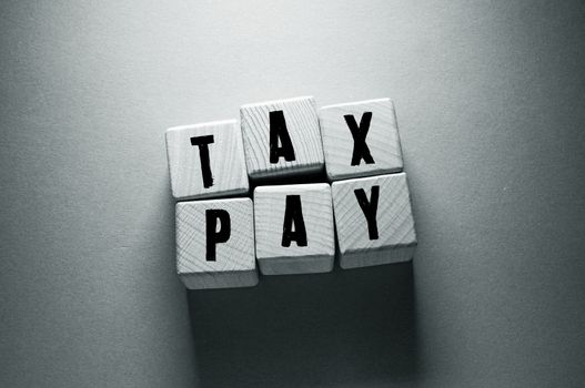 Tax pay Word Written on Wooden Cubes