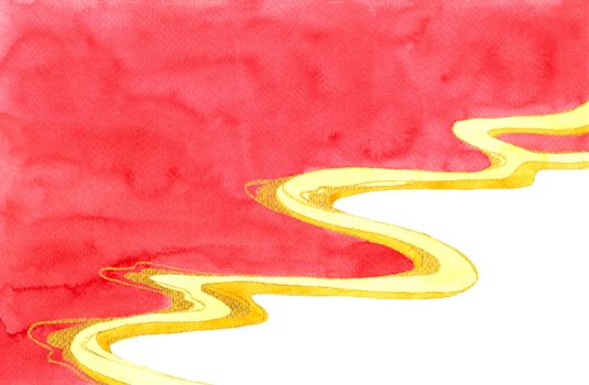 Red and gold Chinese style frame on white background. Watercolor hand painting. Design element for poster, flyer, banner.