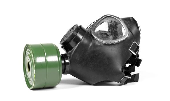 Vintage gasmask isolated on a white background - Green filter