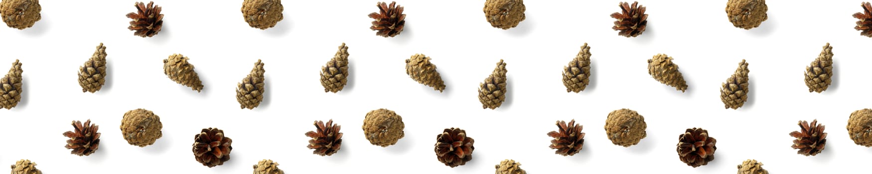 Creative Pine cone Christmas background on white. Pine branches and cones. minimal creative cone arrangement pattern. flat lay, top view. new year background wallpaper. Nature pinecone modern christmas Background