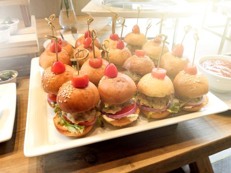 mini hamburger was on the dish serve for party and seminar
