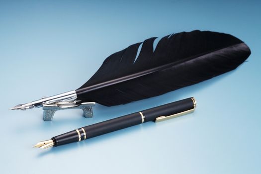 black quill with metal fountain pen nib