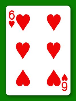 A 6 Six of Hearts playing card with clipping path to remove background and shadow