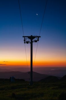 A ski lift under a summer starry sky at Mt Buller in the Victorian High Country, Australia