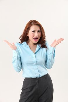  Woman with surprised expressionon the white background