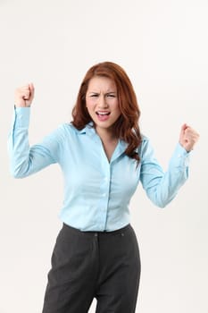 office lady  with arm raising-angry