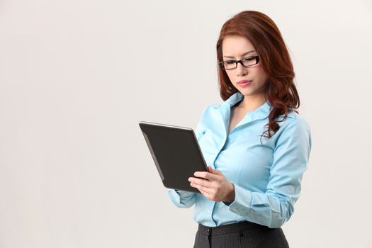 businesswoman has a tablet