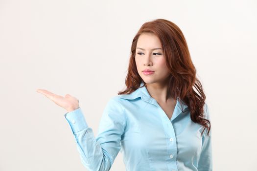 business woman showing with hand gesture