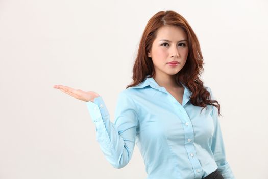 business woman showing with hand gesture