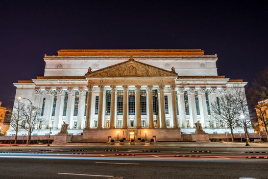 archives of the united states of america at night, washington DC, United States, USA downtown, Architecture and Landmark with transportation concept