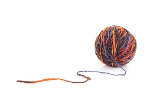 A ball of wool yarn on white background
