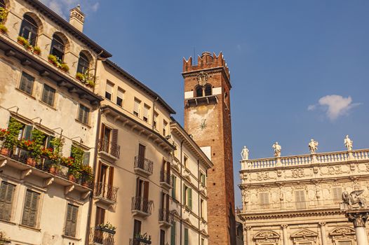 Building detail in Piazza delle Erbe in Verona in Italy