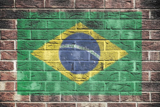 A Brazil flag on brick wall background Verde e amarela