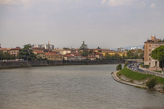 Adige river landscape view in Verona in Italy in a sunny day