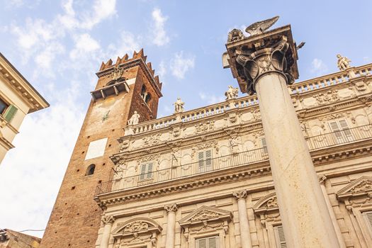 Saint Mark lion detail in Piazza delle Erbe in Verona in Italy